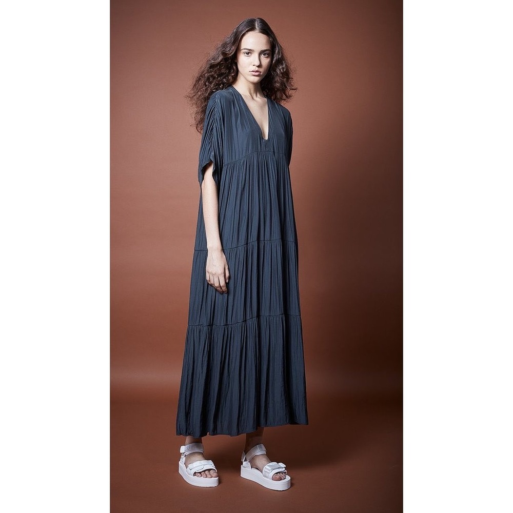 Smythe Tiered Dress Carbon Grey Maxi Size XS‎ Flowy Tent Chic Travel Comfortable